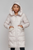 Купить Пальто утепленное с капюшоном зимнее женское бежевого цвета 13332B, фото 7