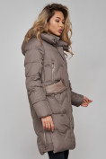 Купить Пальто утепленное с капюшоном зимнее женское коричневого цвета 13332K, фото 10