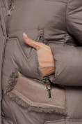 Купить Пальто утепленное с капюшоном зимнее женское коричневого цвета 13332K, фото 14