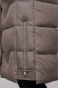 Купить Пальто утепленное с капюшоном зимнее женское коричневого цвета 13332K, фото 15
