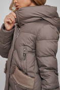 Купить Пальто утепленное с капюшоном зимнее женское коричневого цвета 13332K, фото 18