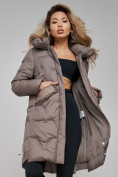 Купить Пальто утепленное с капюшоном зимнее женское коричневого цвета 13332K, фото 21