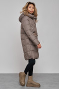 Купить Пальто утепленное с капюшоном зимнее женское коричневого цвета 13332K, фото 23