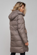 Купить Пальто утепленное с капюшоном зимнее женское коричневого цвета 13332K, фото 24