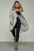 Купить Пальто утепленное с капюшоном зимнее женское серого цвета 13332Sr, фото 14