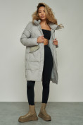 Купить Пальто утепленное с капюшоном зимнее женское серого цвета 13332Sr, фото 17