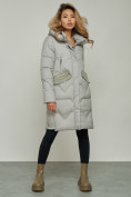 Купить Пальто утепленное с капюшоном зимнее женское серого цвета 13332Sr, фото 2