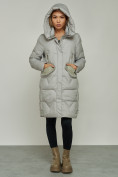 Купить Пальто утепленное с капюшоном зимнее женское серого цвета 13332Sr, фото 6