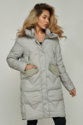 Купить Пальто утепленное с капюшоном зимнее женское серого цвета 13332Sr, фото 9