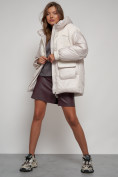 Купить Куртка зимняя женская модная из овчины бежевого цвета 13335B, фото 18