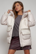 Купить Куртка зимняя женская модная из овчины бежевого цвета 13335B, фото 19