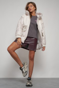Купить Куртка зимняя женская модная из овчины бежевого цвета 13335B, фото 20