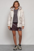 Купить Куртка зимняя женская модная из овчины бежевого цвета 13335B, фото 27