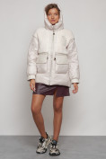 Купить Куртка зимняя женская модная из овчины бежевого цвета 13335B, фото 4