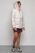 Купить Куртка зимняя женская модная из овчины бежевого цвета 13335B, фото 6