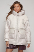Купить Куртка зимняя женская модная из овчины бежевого цвета 13335B, фото 8