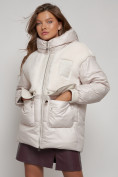 Купить Куртка зимняя женская модная из овчины бежевого цвета 13335B, фото 9