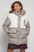 Купить Куртка зимняя женская модная из овчины светло-коричневого цвета 13335SK, фото 26