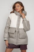 Купить Куртка зимняя женская модная из овчины светло-коричневого цвета 13335SK, фото 8