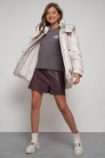 Купить Куртка зимняя женская модная с капюшоном бежевого цвета 13338B, фото 15