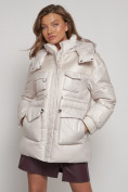 Купить Куртка зимняя женская модная с капюшоном бежевого цвета 13338B, фото 17