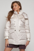 Купить Куртка зимняя женская модная с капюшоном бежевого цвета 13338B, фото 5