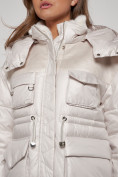 Купить Куртка зимняя женская модная с капюшоном бежевого цвета 13338B, фото 6