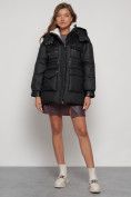 Купить Куртка зимняя женская модная с капюшоном черного цвета 13338Ch