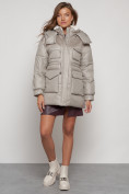 Купить Куртка зимняя женская модная с капюшоном светло-коричневого цвета 13338SK