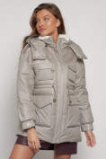 Купить Куртка зимняя женская модная с капюшоном светло-коричневого цвета 13338SK, фото 10