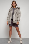 Купить Куртка зимняя женская модная с капюшоном светло-коричневого цвета 13338SK, фото 17
