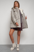 Купить Куртка зимняя женская модная с капюшоном светло-коричневого цвета 13338SK, фото 21
