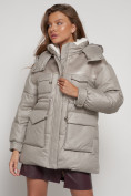 Купить Куртка зимняя женская модная с капюшоном светло-коричневого цвета 13338SK, фото 22