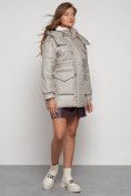 Купить Куртка зимняя женская модная с капюшоном светло-коричневого цвета 13338SK, фото 3