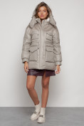 Купить Куртка зимняя женская модная с капюшоном светло-коричневого цвета 13338SK, фото 5