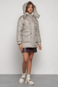 Купить Куртка зимняя женская модная с капюшоном светло-коричневого цвета 13338SK, фото 7
