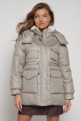 Купить Куртка зимняя женская модная с капюшоном светло-коричневого цвета 13338SK, фото 9