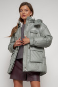 Купить Куртка зимняя женская модная с капюшоном светло-зеленого цвета 13338ZS, фото 18