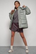 Купить Куртка зимняя женская модная с капюшоном светло-зеленого цвета 13338ZS, фото 19