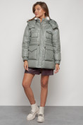 Купить Куртка зимняя женская модная с капюшоном светло-зеленого цвета 13338ZS, фото 2