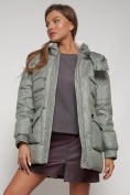 Купить Куртка зимняя женская модная с капюшоном светло-зеленого цвета 13338ZS, фото 20