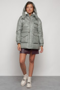 Купить Куртка зимняя женская модная с капюшоном светло-зеленого цвета 13338ZS, фото 5