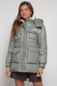 Купить Куртка зимняя женская модная с капюшоном светло-зеленого цвета 13338ZS, фото 9