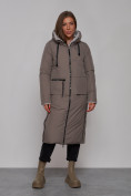Купить Пальто утепленное двухстороннее женское коричневого цвета 13343K