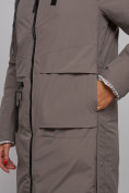 Купить Пальто утепленное двухстороннее женское коричневого цвета 13343K, фото 10