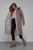Купить Пальто утепленное двухстороннее женское коричневого цвета 13343K, фото 15