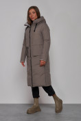 Купить Пальто утепленное двухстороннее женское коричневого цвета 13343K, фото 2