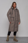 Купить Пальто утепленное двухстороннее женское коричневого цвета 13343K, фото 3