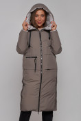 Купить Пальто утепленное двухстороннее женское коричневого цвета 13343K, фото 5