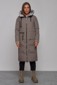 Купить Пальто утепленное двухстороннее женское коричневого цвета 13343K, фото 6